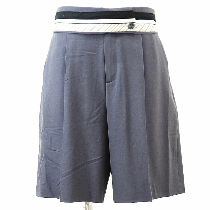 SALE【美品】Dior ディオール ハーフパンツ ハイウエスト ロゴ ボタン クロップド 1タック ワイドシルエット ショート ウール100% ボトムス ボタン付属 メンズ サイズ 50 グレー 灰色 イタリア製【中古】