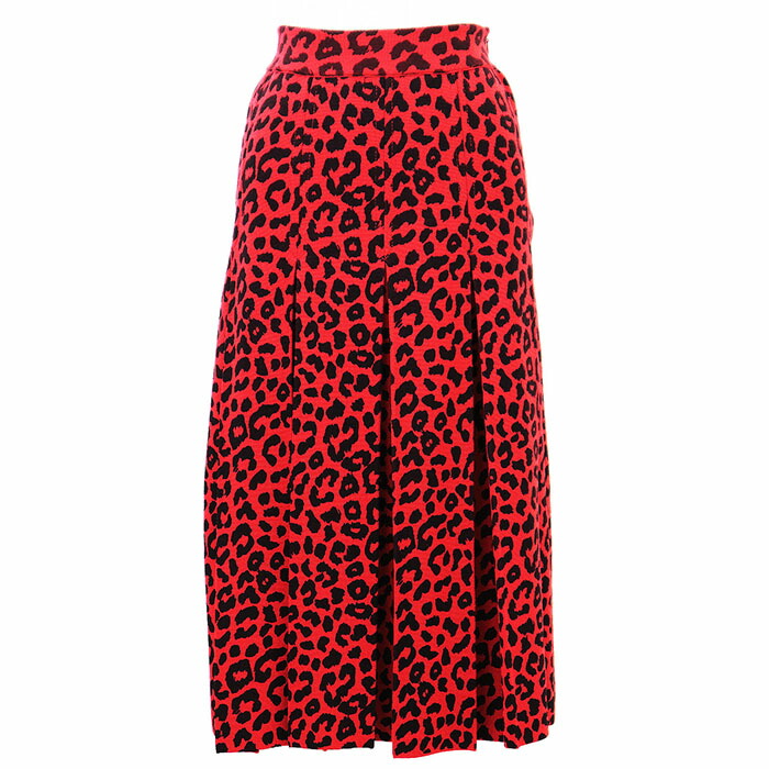 【極美品】GUCCI グッチ スカート レオパード ニット ロゴ プリーツ 膝下丈 シルク / コットン ボトムス レディース サイズ S レッド ブラック 赤 黒 イタリア製【中古】