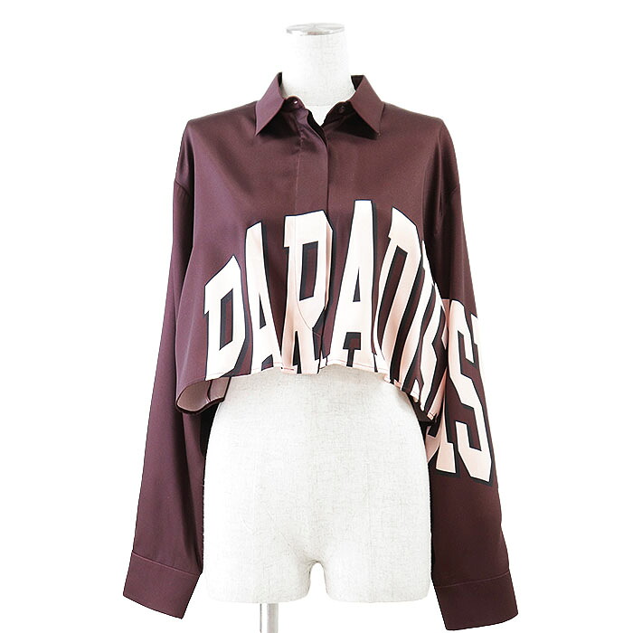 SALE【極美品】N°21 ヌメロ ヴェントゥーノ クロップドシャツ PARADISE ロゴ ボタン ポリエステル100% ショートレングス ロングスリーブ 短丈 長袖 トップス タグ・ボタン付属 レディース サイズ 38 バーガンディ イタリア製【中古】 15,246円