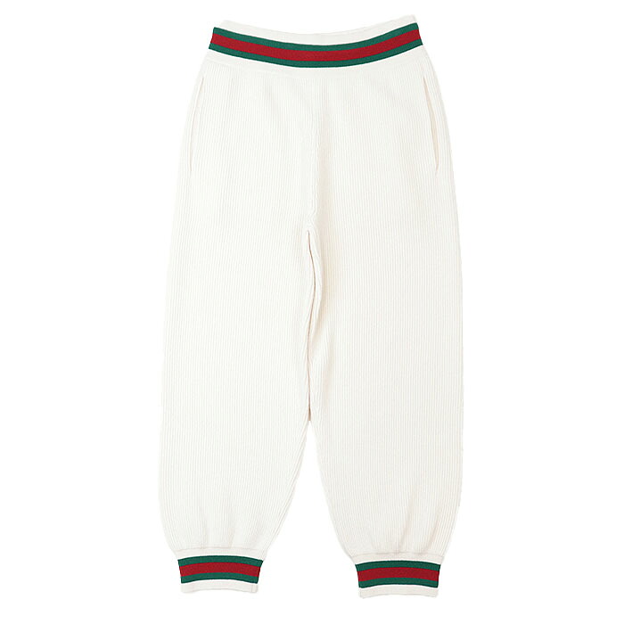 【極美品】GUCCI グッチ イージーパンツ シェリーライン ウェブストライプ ウール100％ ミドルゲージ ニットリブパンツ ボトムス レディース サイズ M アイボリー イタリア製【中古】