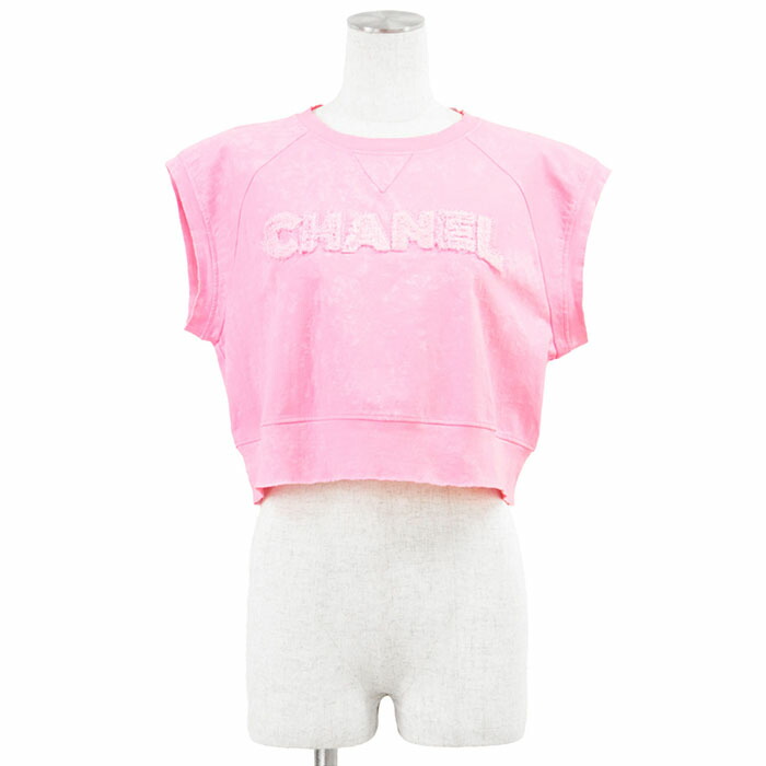 【美品】CHANEL シャネル クロップTシャツ P74669 2023SS ツイードロゴパッチ エンブロイダリー 刺繍 COCOマーク ラインストーン コットン100% ノースリーブ リラックスフィット カットソー トップス レディース S ピンク 桃色 伊製 ヴィルジニー ヴィアール期 楽天市場】【美品】CHANEL シャネル クロップTシャツ P74669 2023SS