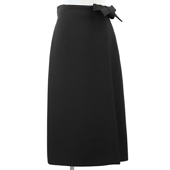 Christian Dior クリスチャンディオール ロングラップスカート ウール &times; シルク ウエストリボン 無地 ボトムス レディース サイズ 42 ブラック 黒 フランス製 341J41A1166【中古】｜オパール店 35,750円