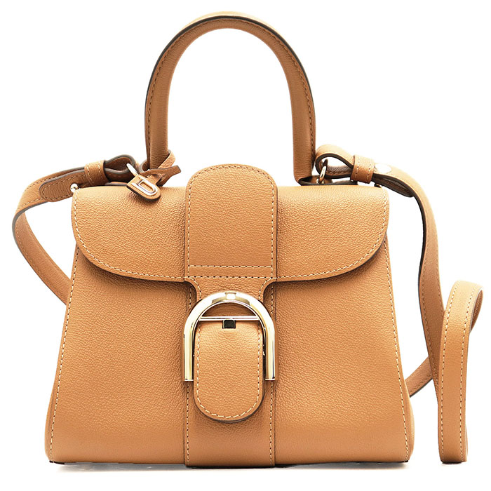 【美品】DELVAUX デルボー ハンドバッグ Brillant Mini ブリヨン ミニ ロゴ ゴールド金具 2WAY ショルダー ロデオカーフ 鞄 保証書・袋・鏡・ショルダーストラップ付属 レディース ベジタル・アイボリー ブラウン 茶色 フランス製 AA0406AAU024MDO【中古】 242,550円