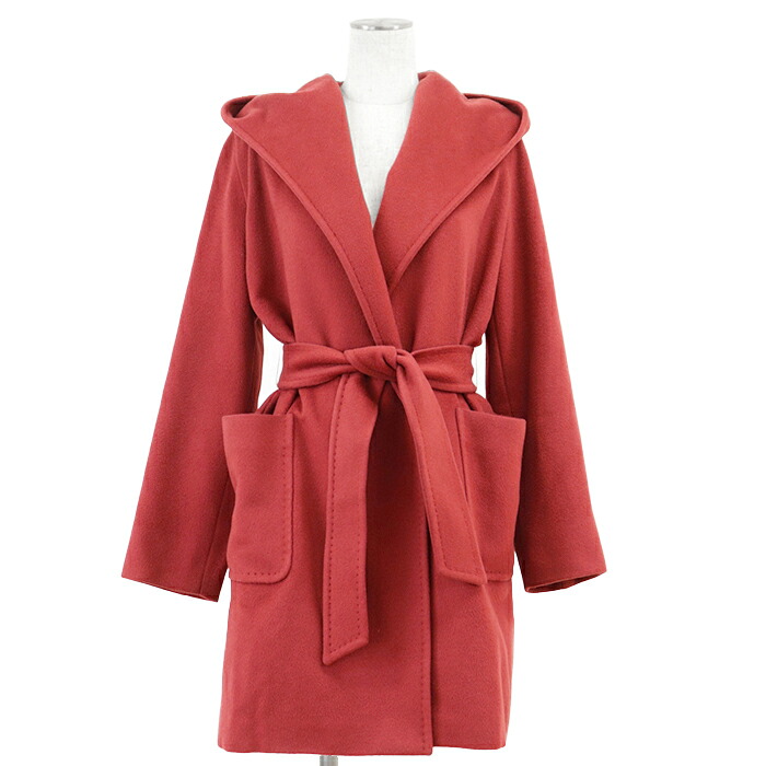 MaxMara マックスマーラ フーデットコート RIALTO リアルト キャメル100% メルトン シグネチャー ロゴ ライニング ガウン 無地 アウター ベルト付属 レディース サイズ 40 ダークレッド イタリア製【中古】