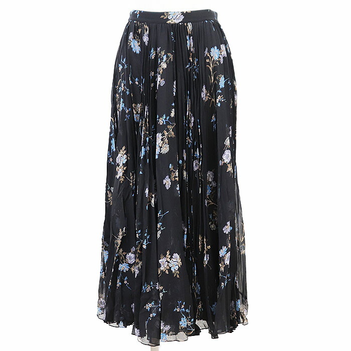 【新品同様】CELINE セリーヌ プリーツスカート フローラル 花柄 シアー シースルー シルク100% フレアシルエット ボトムス レディース サイズ 36 ブラック マルチカラー 黒 ポルトガル製【中古】