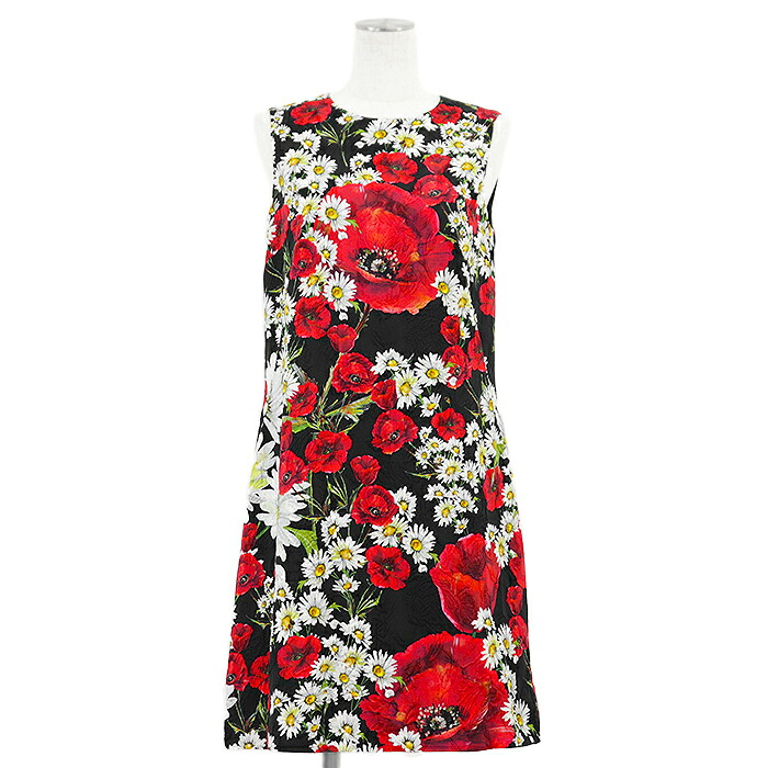 【新品同様】DOLCE&GABBANA ドルチェアンドガッバーナ ノースリーブワンピース ボタニカル フローラル 花柄 ジャガード コットン × シルク バックファスナー ドレス レディース サイズ 40 マルチカラー 総柄 イタリア製【中古】