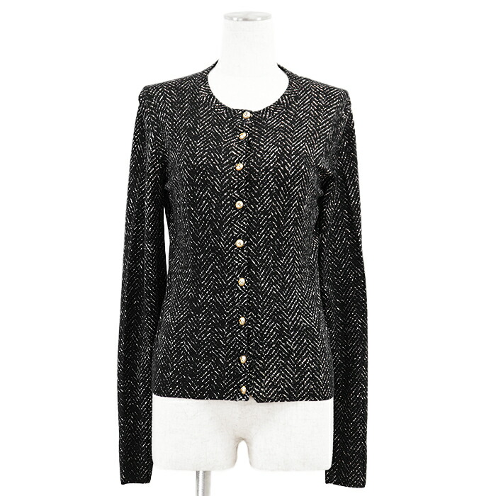 SALE【美品】DOLCE\u0026GABBANA ドルチェアンドガッバーナ 編み物ジレー 否色つや 書き判 DG ロゴタイプ名取り草 杉綾模様 杉綾飾りつけ 羊毛100% ロング捩り 長袖 トップス レディース 大きさ 38 黒いこと 白いこと 黒 白 イタリア共和国製【中古】