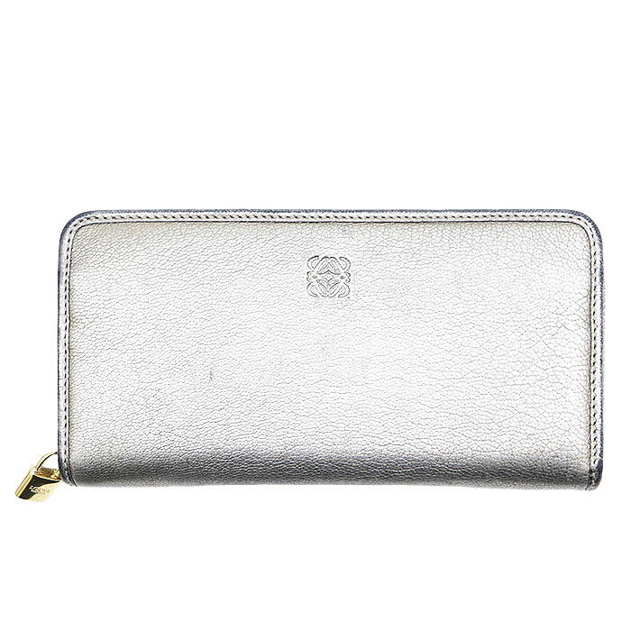 SALE【美品】LOEWE ロエベ レザーロングウォレット アマソナ アナグラム メタリック 南京錠 刻印 ゴートスキン × カーフスキン ラウンドファスナー 長財布 小物 箱・袋付属 メンズ レディース ユニセックス ブロンズ 銅色 スペイン製【中古】