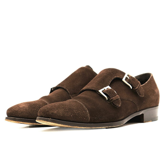 SALE【美品】Enzo Bonafe エンツォ・ボナフェ BEAMS 別注 レザーシューズ De Chirico スウェード ダブルモンクストラップ レザーソール グッドイヤーウェルト製法 革靴 メンズ サイズ 5h ブラウン 茶色【中古】