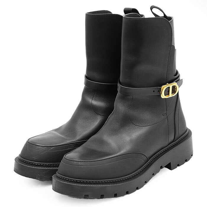 【美品】Christian Dior クリスチャンディオール ペコスブーツ EMPREINTE CD メタルロゴ ストラップ BEE チャンキーソール 厚底 アンクル丈 シューズ 靴 レディース サイズ 37 ブラック 黒 イタリア製【中古】 47,520円