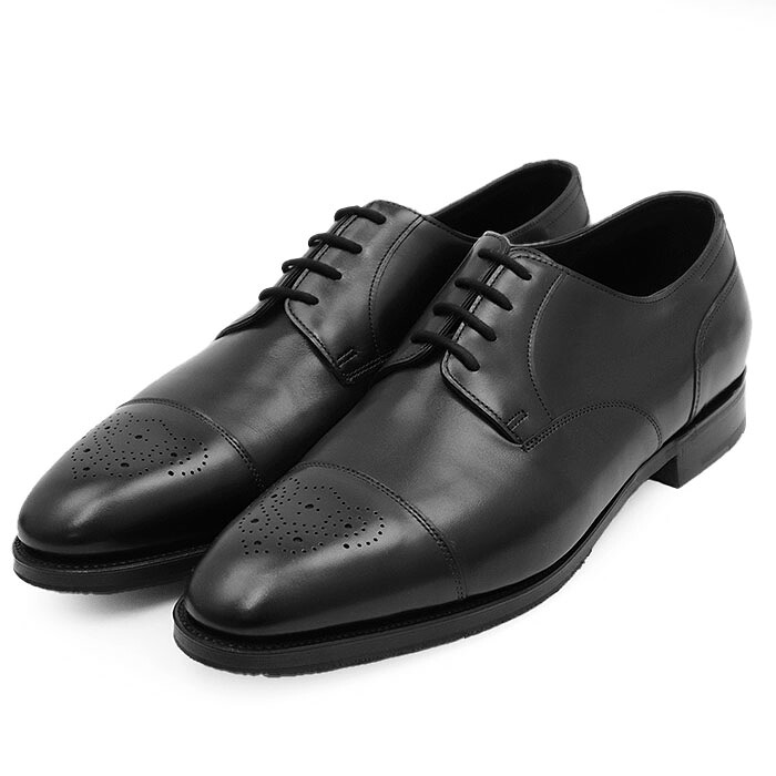 【新品負けず劣らず】John Lobb ジョンロブ ダービーシューズ メンズ 大きさ 8E WREN レン vibram気魂 7000挙げ句の果て サルトレカミエ × ナカダラスト なめし革 パンチドキャップトゥ 引っ切りない心付け メダリオン ブローグ 靴 シュー天然木・箱・袋嘱する 黒いこと 黒 連合王国製【中古】