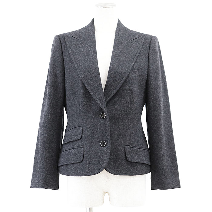 SALE【極美品】DOLCE&GABBANA ドルチェアンドガッバーナ テーラードジャケット レディース サイズ 44 2B ウールフランネル ストレッチ ショートレングス ピークドラペル チェンジポケット レオパードライニング チャコール イタリア製【中古】 29,304円