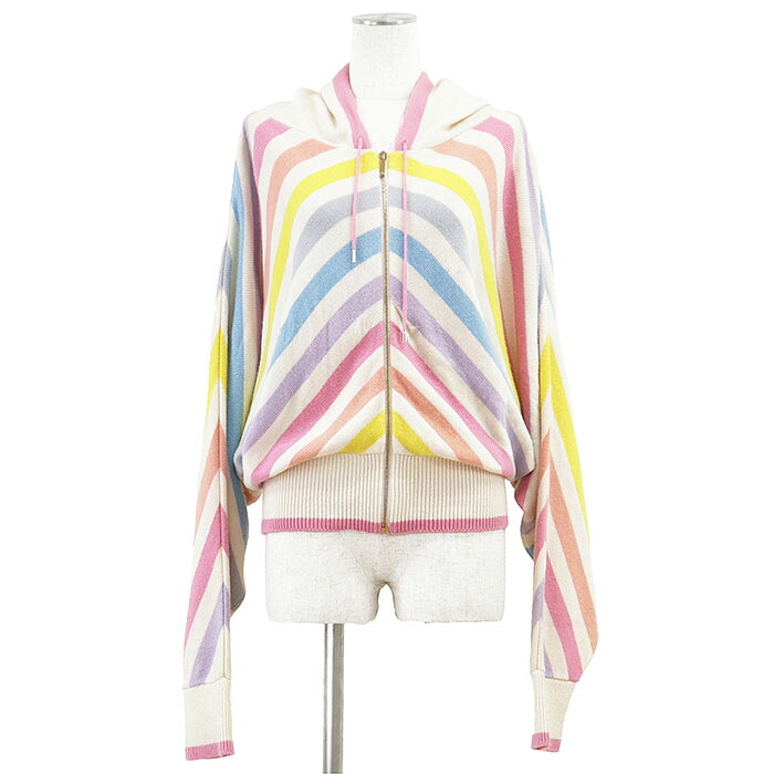 CHANEL シャネルオム ジップアップパーカー 編み物 カシミール100% P60513 ユニ一発やる 大いさ 50 COCO目じるし 天使の都市 PAUSA ラ パウザ ロゴタイプ 惹き付ける マルチ色合い間借り人 縞模様 フーディー ドルマンスリーブ ジレー メンズ レディース マルチ色合い 連合王国製【中古】