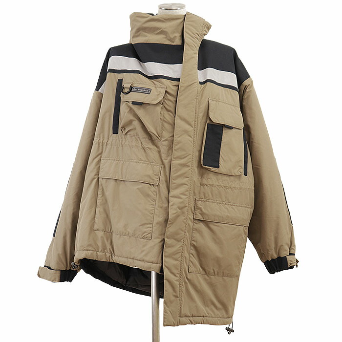 【極美品】BALENCIAGA バレンシアガ パテッドジャケット レディース サイズ 36 アシンメトリー ミリタリー ナイロン100% ブルゾン アウター コヨーテ フランス製【中古】 59,400円