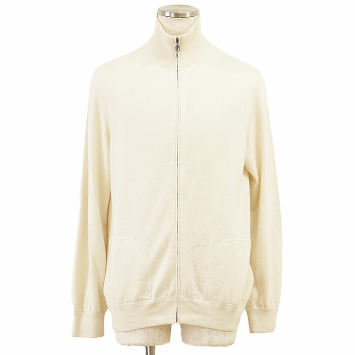 【SALE】Salvatore Ferragamo サルヴァトーレフェラガモ ジャケット メンズ サイズ XL カシミヤ × コットン ドライバーズニット ハイゲージ アウター アイボリー イタリア製【中古】