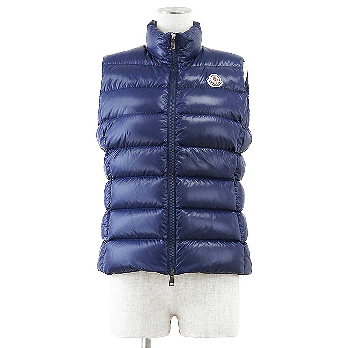 【美品】MONCLER モンクレール ダウンベスト GHANY ガーニー サイズ 2 レディース 2021年製 ロゴ ワッペン スリムフィット ジップアップ ノースリーブ ナイロンラケ ナイロン100% ジャケット アウター ブルー 青 モルドバ製【中古】