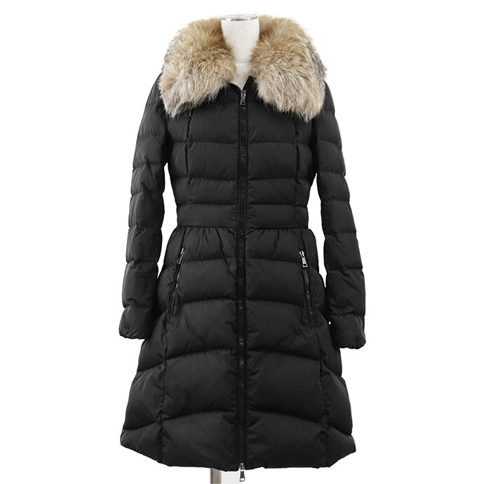 MONCLER モンクレール ダウンコート HIRONDELLE イロンデール サイズ 1 レディース 2018年製 ロゴ ボタン ブルーフロストフォックス ファー取外可 ジップアップ 長袖 ナイロン100% ジャケット アウター ブラック 黒 モルドバ製【中古】｜オパール店