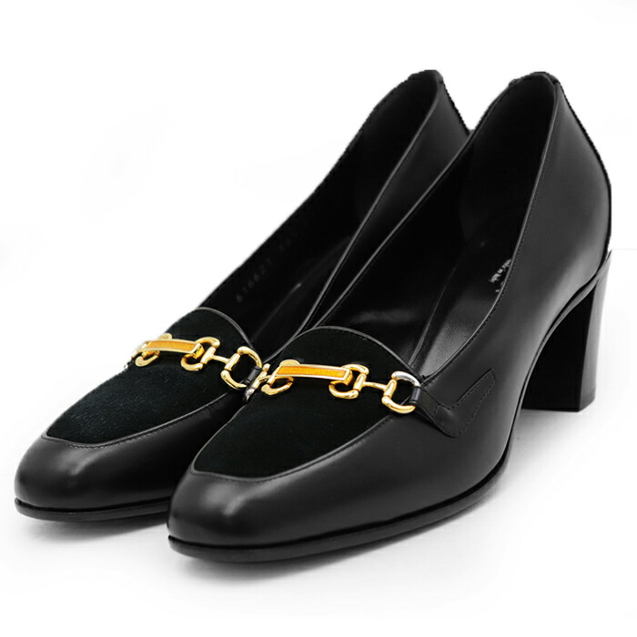 SALE【極美品】GUCCI グッチ パンプス レディース 36.5 配管ビット 置き目毛革 スウェード/なめし革 レザーソール 踵 シューズ 靴 箱・袋属する 黒いこと 黒【中古】
