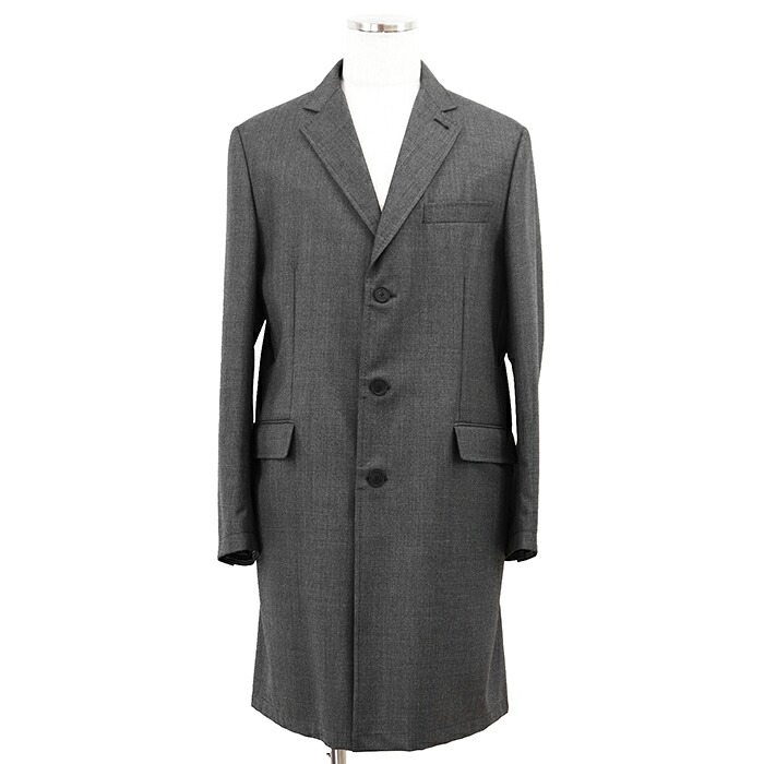 【新品同様】Brioni ブリオーニ オーバーコート チェスター シャーク スキン サイズ M メンズ ロゴ シグネチャー 内ポケット ボタン カーフレザートリム 一重仕立て アンライニング ウール100% アウター グレー 灰色 イタリア製【中古】|オパール店
