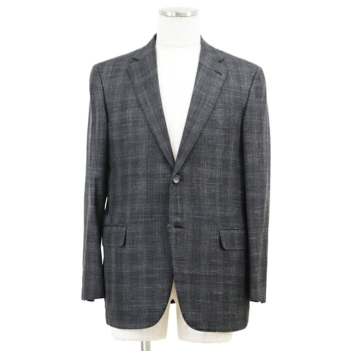 【美品】Brioni ブリオーニ テーラードジャケット サイズ 50 メンズ グレンチェック ホップサック ウール × シルク × リネン 2B ノッチドラペル アウター チャコール イタリア製【中古】 45,045円