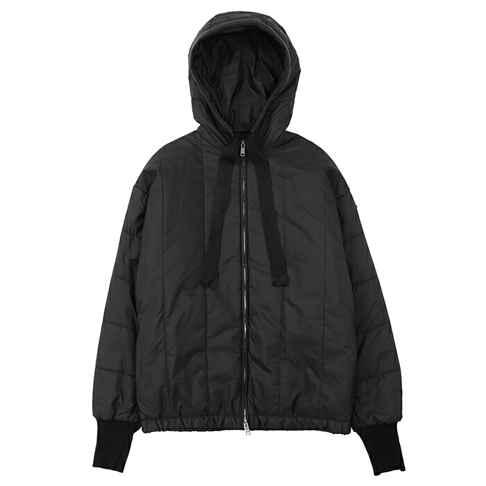 【美品】PRADA プラダ パテッドジャケット サイズ 38 レディース 2021年モデル フーディー ロングリブカフス シグネチャー トライアングル ロゴ プレート 軽量 アウター ブラック 黒 カンボジア製【中古】