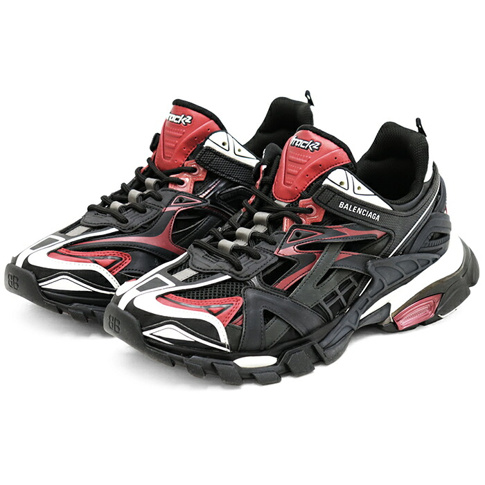【美品】BALENCIAGA バレンシアガ Track2 スニーカー サイズ JP28.5 UK9 EU43 メンズ メタリック × メッシュ ロゴ チャンキーソール 厚底 シューズ 靴 袋付属 ブラック レッド 黒 赤【中古】|オパール店