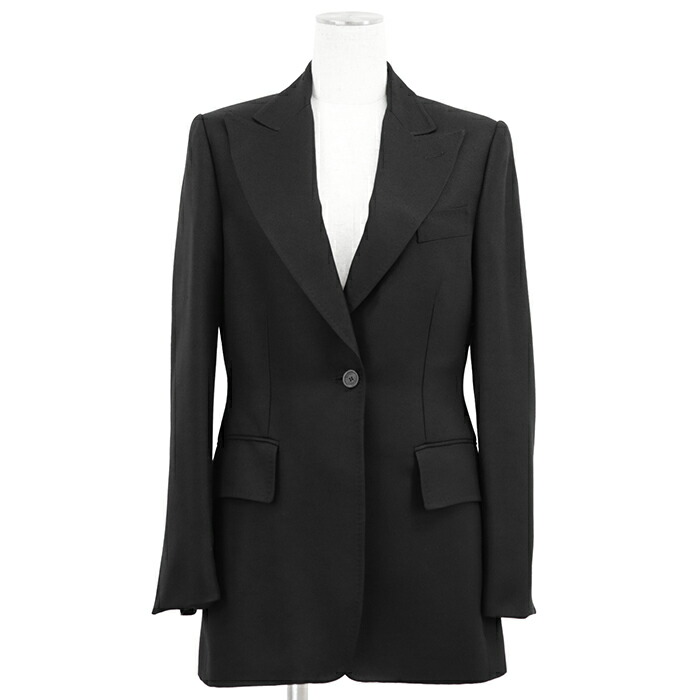 【SALE】GUCCI グッチ テーラードジャケット サイズ 40 レディース ホップサック シルク100％ ピークドラペル シグネチャー ロゴボタン 1B サイドベンツ アウター ブラック 黒 イタリア製【中古】