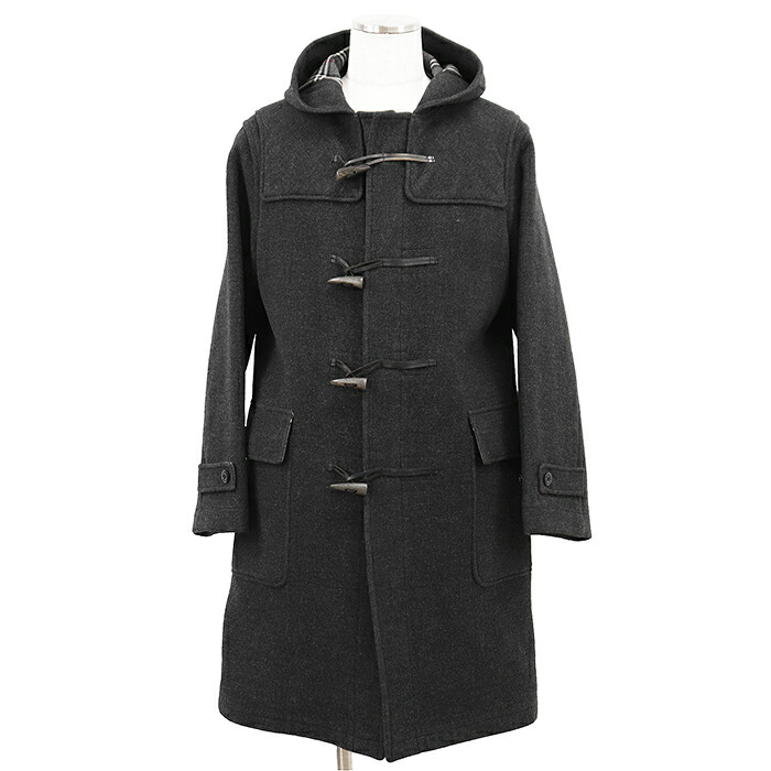 【SALE】BURBERRY BLACK LABEL バーバリーブラックレーベル ダッフルコート サイズ LL メンズ ロゴ ボタン フーデッド ノバチェックライニング ウール/ナイロン/コットン アウター チャコールグレー 灰色 日本製 BMP90-901-07【中古】|オパール店