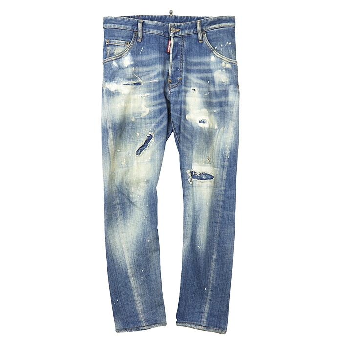 【SALE】DSQUARED2 ディースクエアード デニムパンツ Skater Jean サイズ 44 メンズ ダメージ リメイク ペンキ加工 ストレッチ スキニー ボトムス ライトインディゴ イタリア製 S71LB0721 S30664【中古】