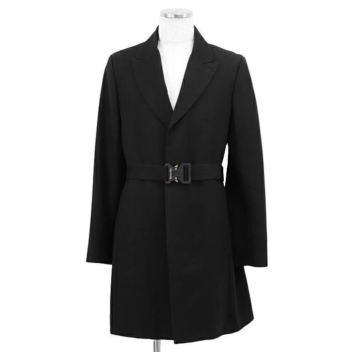 Dior ディオール コート サイズ 50 メンズ チェスター 293C381B5575 22AW コブラバックル ベルテッド フライフロント 比翼 CDロゴ ジャガード モノグラム裏地 ベルト・ボタン付属 ウール アウター ブラック 黒 イタリア製【中古】
