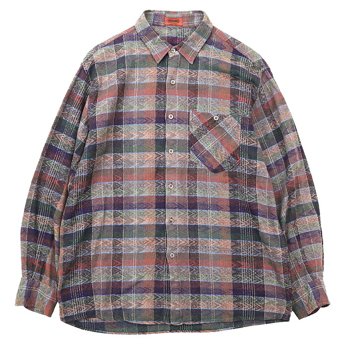 【SALE】Missoni ミッソーニ 長袖シャツ サイズ 50 メンズ ロゴ ボタン ジャガード チェック柄 ロングスリーブ コットン100% トップス ブラウン系 茶色 イタリア製【中古】｜オパール店