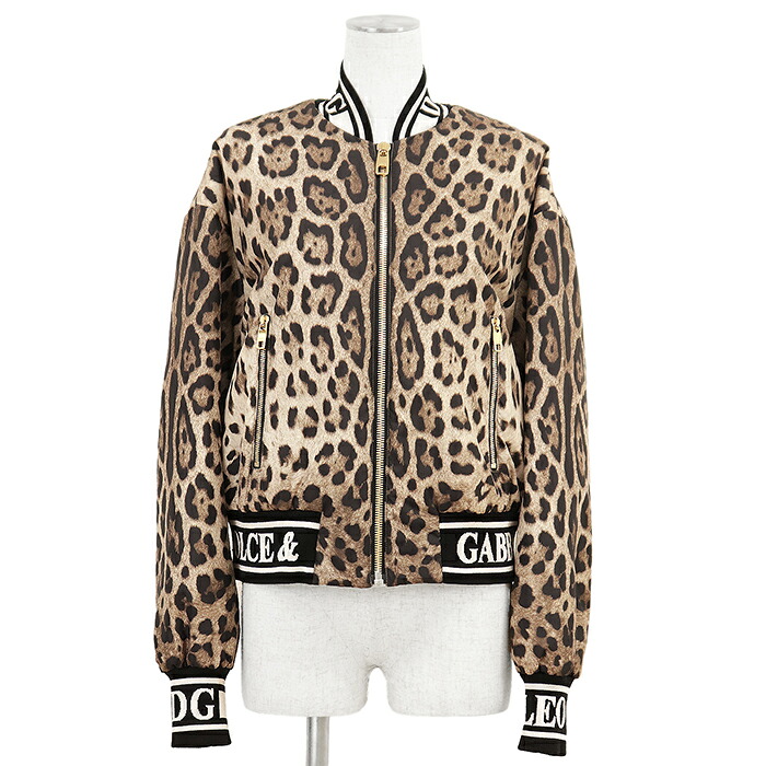 【新品同様】DOLCE&GABBANA ドルチェアンドガッバーナ ブルゾン サイズ 36 レディース レオパード プリント シグネチャー ロゴジャガードリブ パテッドジャケット アウター ブラウン ブラック 茶 黒 総柄 イタリア製【中古】