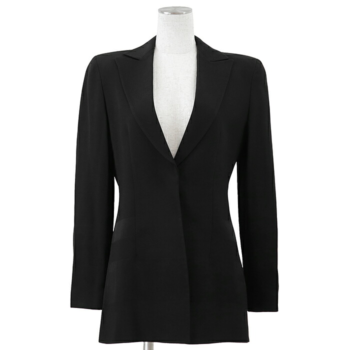 【SALE】Emporio Armani エンポリオ・アルマーニ テーラードジャケット サイズ 38 レディース ボーダー アウター ブラック 黒 イタリア製【中古】