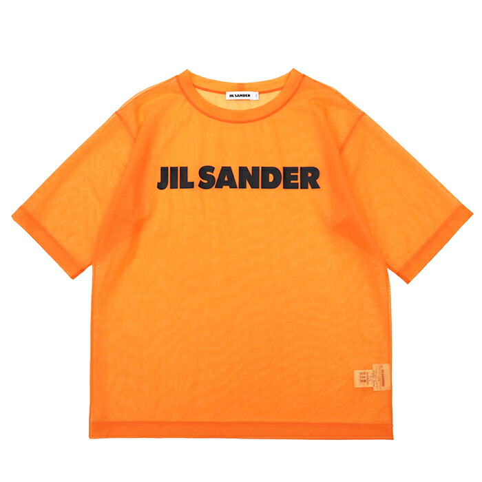 SALE【美品】JIL SANDER ジルサンダー カットソー サイズ XL メンズ ロゴ プリント ナイロン シースルー シアー Tシャツ 半袖 トップス オレンジ 橙色 イタリア製【中古】 22,275円