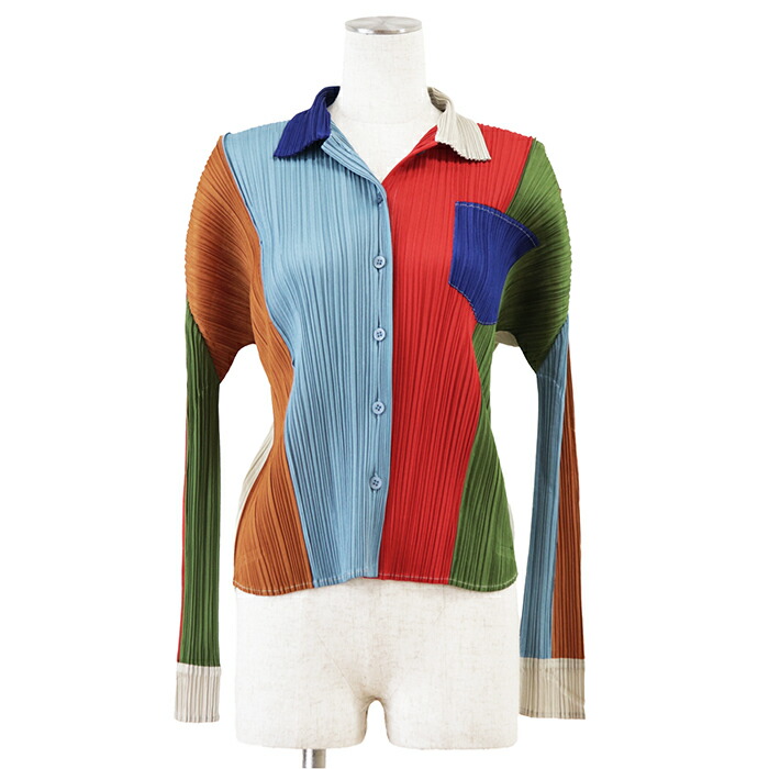 SALE【美品】PLEATS PLEASE プリーツプリーズ 長袖シャツ サイズ 3 レディース クレイジーパターン ロングスリーブ トップス マルチカラー 日本製【中古】