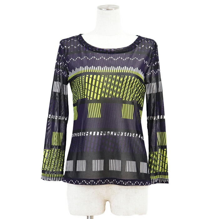 SALE【極美品】ISSEY MIYAKE イッセイミヤケ カットソー サイズ 2 レディース ジオメトリック シースルー 長袖 トップス ブラック 黒 日本製【中古】