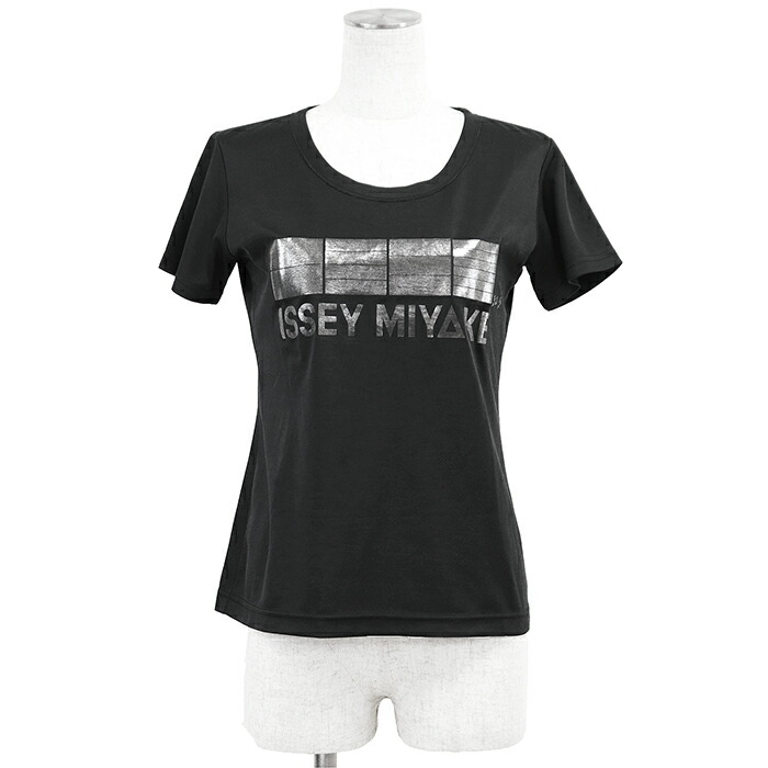 SALE【美品】ISSEY MIYAKE イッセイミヤケ カットソー 半袖 大いさ 2 レディース メタリックロゴ 労働者の一団のど首 遊撃手捩り ポリ綿織物 ティーシャツ トップス 黒いこと しろがね色 黒 しろがね色 日本製【中古】 Tシャツ・カットソー-レディースファッション-トップス