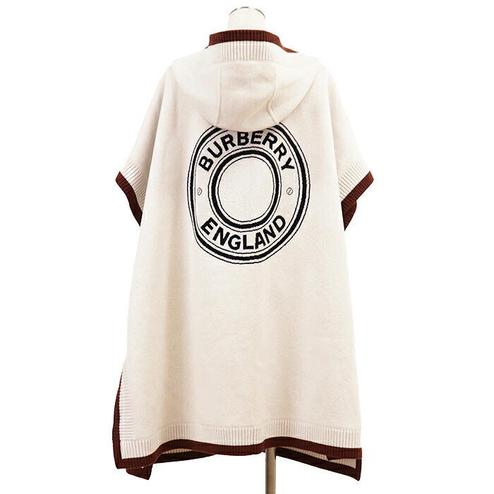 BURBERRY LONDON バーバリーロンドン ケープ ニット サイズ ONE SIZE レディース フード ウールカシミヤ バイカラー ポンチョ トップス アウター ブラウン オフホワイト 白 茶色【中古】|オパール店