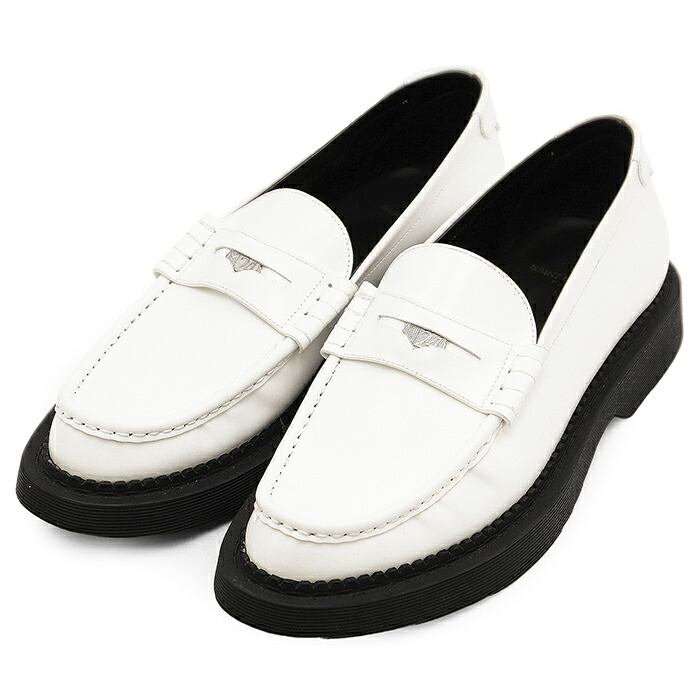 【美品】SAINT LAURENT PARIS サンローランパリ テディペニーローファー サイズ 42 メンズ 2021AW 24メタルコイン レザー チャンキーソール 厚底 スリッポン シューズ 革靴 ホワイト ブラック 黒 白 イタリア製【中古】
