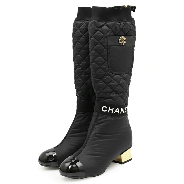 【未使用】CHANEL シャネル ロングブーツ サイズ 36 1/2 レディース G38428 ショートブーツ 2WAY COCOマーク マトラッセ キルティング ナイロンカバー取外可 シューズ 靴 箱付属 ブラック 黒 イタリア製【中古】|オパール店