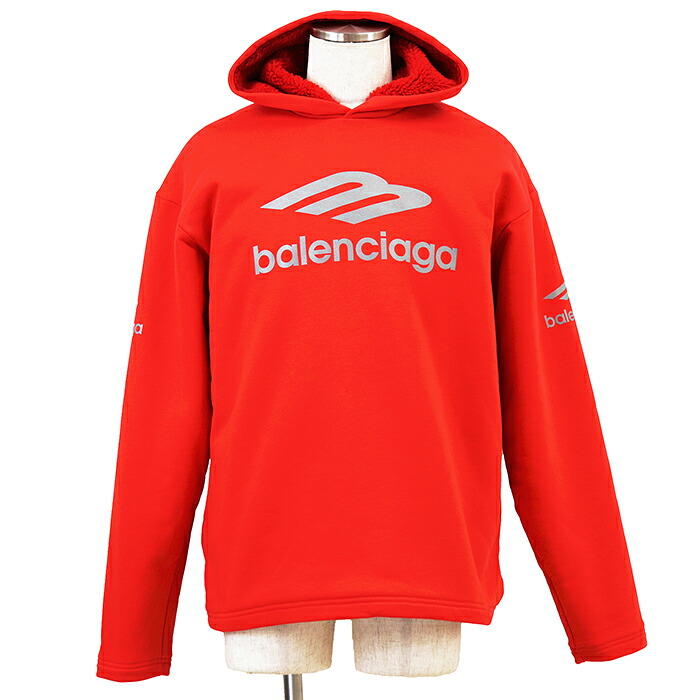 【未当て嵌める】BALENCIAGA バレンシアガ 汗水 大きさ L メンズ 2023年製 パーカー ロゴタイプ 刷り上げる スキーの板御召しもの 綿織物100% ボア裏打ち フーディー トップス 曳き船嘱する 赤いこと 薄墨色 薄墨色 赤 ポルトガル共和国製【中古】