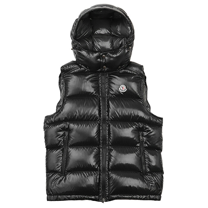 【極美品】MONCLER モンクレール ダウンベスト BORMES サイズ 4 メンズ 2021年製 ロゴ ワッペン ボタン フード取り外し可 ノースリーブ ボーダーキルティング ナイロンラケ アウター ボタン/ハンガー付属 ブラック 黒 ルーマニア製【中古】
