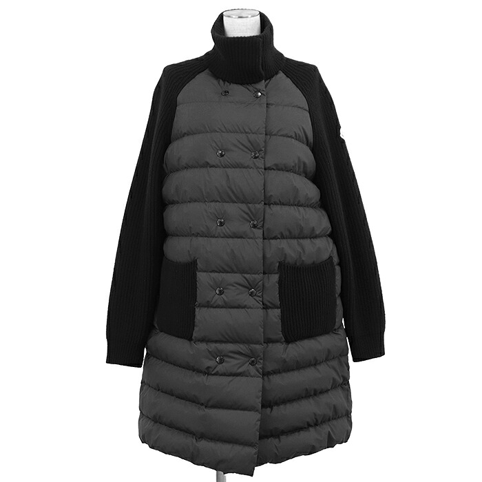 【極美品】MONCLER モンクレール ダウンジャケット CARDIGAN ニット コンビネーション サイズ L レディース 2023年製 ロゴ ボタン ワッペン ハイネック ダブルブレスト アウター ブラック 黒 日本製【中古】｜オパール店