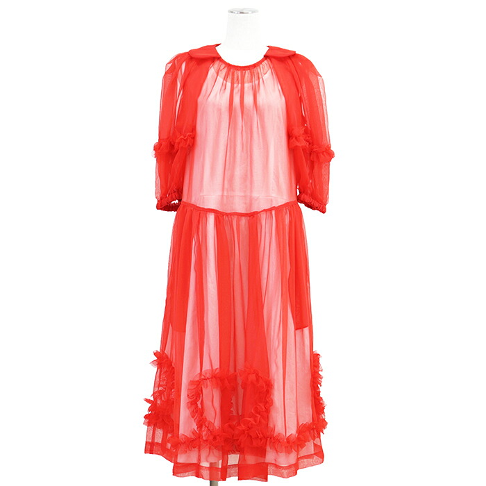 COMME des GARCONS コムデギャルソン ワンピース サイズ S レディース 2022SS GIRL ドレス ポリエステルシフォン シースルー ラッフル カットオフ ドレス タグ付属 レッド 赤 日本製【中古】