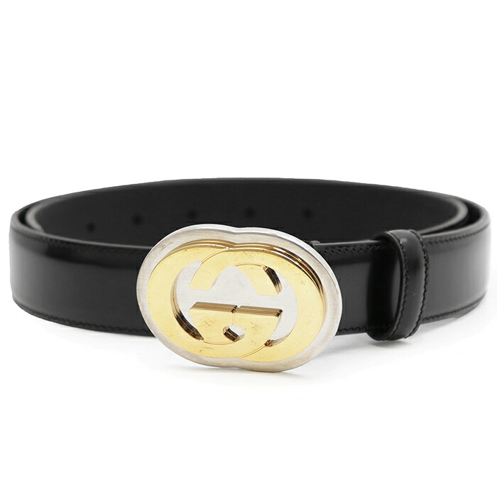 GUCCI グッチ レザーベルト サイズ 85・34 メンズ GG インターロッキング ロゴ ゴールドバックル スーツ フォーマル 小物 ブラック 黒 イタリア製 598092【中古】 32,175円