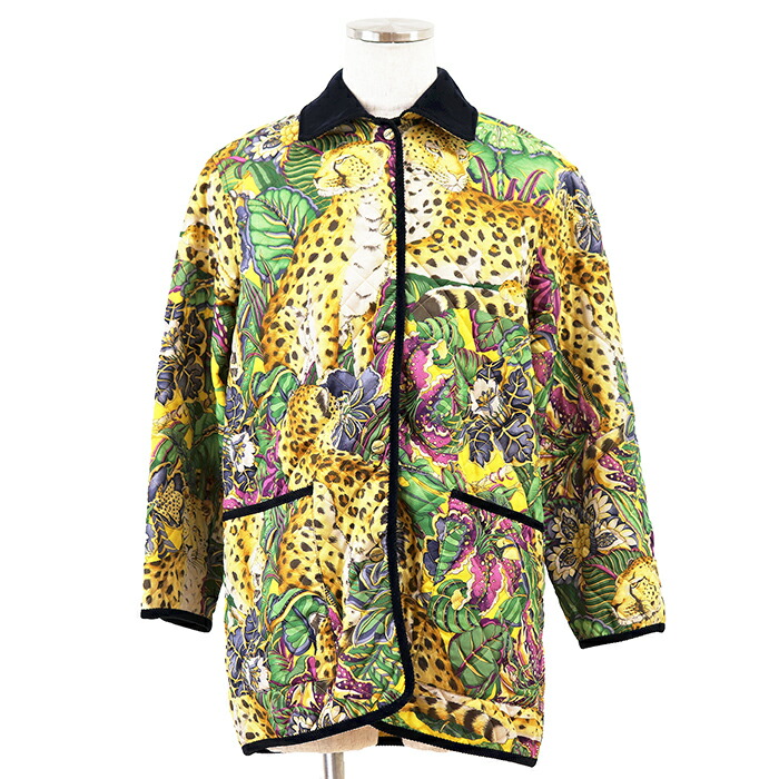 【SALE】Salvatore Ferragamo サルヴァトーレフェラガモ ジャケット サイズ S メンズ ヒョウ 総柄 パデッド キルティング ゴールドボタン コーデュロイ アウター イエロー マルチカラー 黄 イタリア製【中古】 19,536円