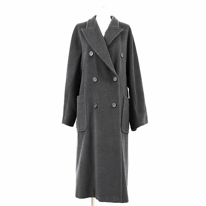 【SALE】MaxMara マックスマーラ チェスターコート ウール/カシミヤ メルトン サイズ ITA42 レディース ロゴ ライニング ダブルブレスト ピークドラペル アウター チャコール 灰色 イタリア製【中古】
