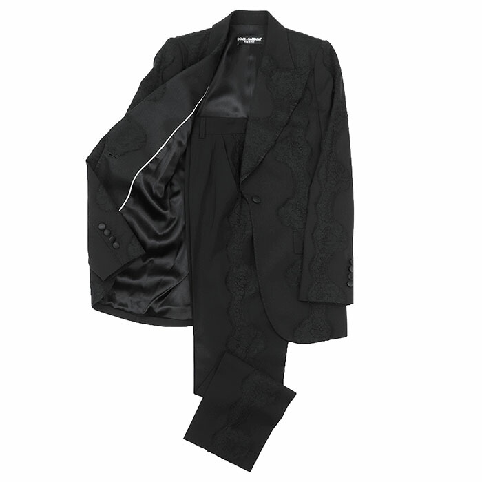 【極美品】DOLCE\u0026GABBANA ドルチェアンドガッバーナ セットアップ ブラックタイ 大きさ 40 レディース 花柄 スピード競技 ズボン下 上衣 1B スラックス 伸ばすこと 礼服 背広 黒いこと 黒 イタリア共和国製【中古】
