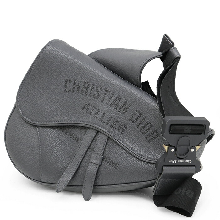 【極美品】Christian Dior クリスチャン ディオール サドルバッグ メンズ ATELIER アトリエ ショルダーバッグ レザー カバン 革 鞄 小物 箱・袋付属 グレー 灰色 イタリア製 23-BO-0270【中古】｜オパール店