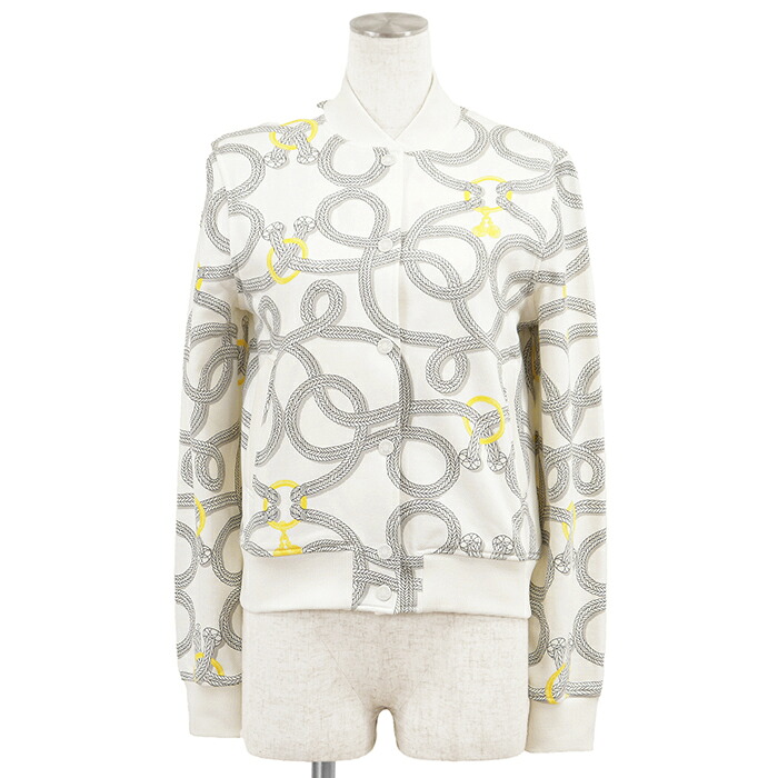 【新品同様】HERMES エルメス テディブルゾン サイズ 36 レディース 5H4203DT Palefroi Remix パルフロワ・リミックス ロープ 馬具モチーフ プリント スナップ セリエボタン コットン100% アウター ホワイト イエロー 白 黄 総柄 イタリア製【中古】